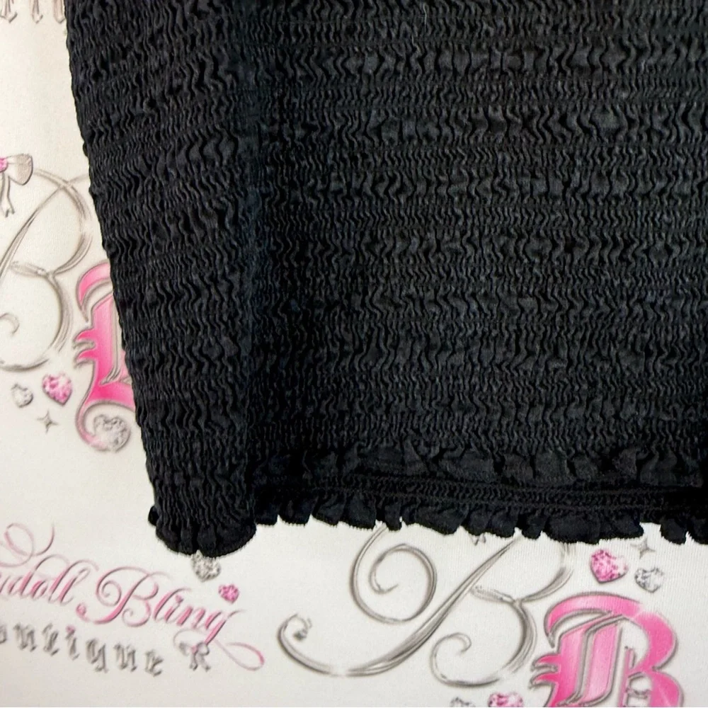 John galt cropped tank top stretchy smocked Black Camisole Top - Picture 5 of 9